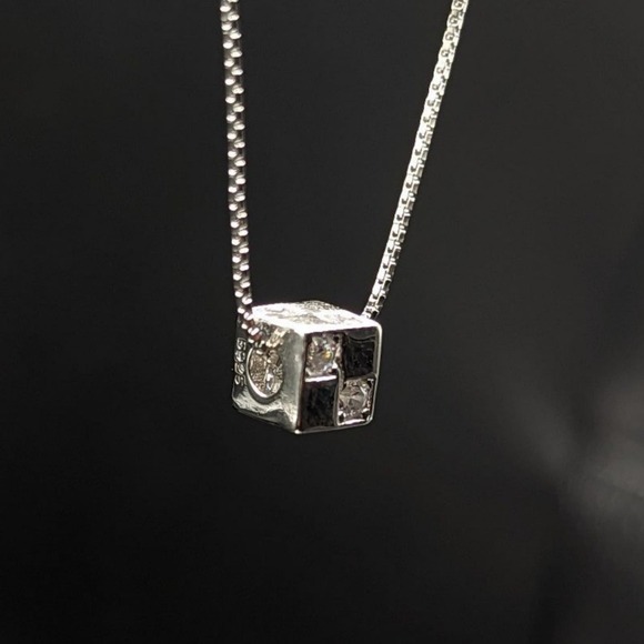 Cz Sterling Silver 925 Cube Pendant Necklace - Picture 4 of 11